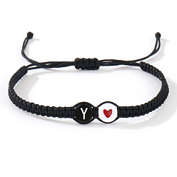 Letter Y 304 Браслеты из плетеных бусин с буквами алфавита из нержавеющей стали, Регулируемые украшения из плетеного нейлонового шнура для женщин и мужчин, белые, Письмо Y, 11.02 дюйм (28 см)
