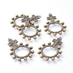 Antique Bronze Tibetan Style Alloy Pendants, For Easter, Crucifix Cross with Ring, Cadmium Free & Nickel Free & Lead Free, Antique Bronze, 46x32x4mm, Hole: 2mm, about 150pcs/1000g