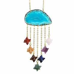 Голубой Подвески из кусочков натурального агата, с гексаграммой/сердцем из смешанных драгоценных камней, голубой, 210 мм