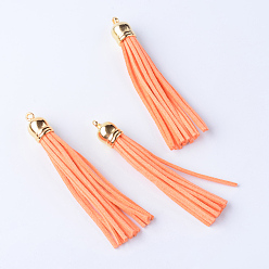 Темно-Оранжевый Искусственные замши кисточкой подвесные украшения, с концами пластмассового шнура ccb, золотые, темно-оранжевый, 84~89x11.5~12 мм, отверстие : 2.5 мм