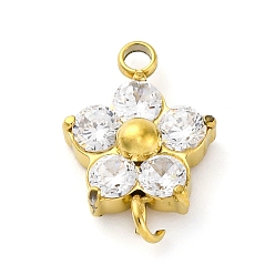 Прозрачный 304 подвески-цветочки из нержавеющей стали с микропаве из кубического циркония, золотые, прозрачные, 13.5x9x3.5 мм, отверстия : 1.4 mm и 1.6 мм