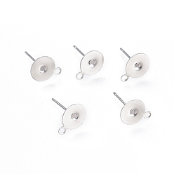 Нержавеющая Сталь Цвет Устойчивые к потускнению 304 фурнитура для сережек-гвоздиков из нержавеющей стали, серьги с плоской подкладкой, цвет нержавеющей стали, 8 мм, отверстие : 1.2 мм, штифты : 0.8 мм
