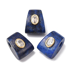 Lapis Lazuli Perles européennes en lapis-lazuli naturel teinté, perles trapézoïdales à grand trou avec sertissage en laiton et zircon cubique transparent, or, 20x14.5~16x13~13.5mm, Trou: 4mm