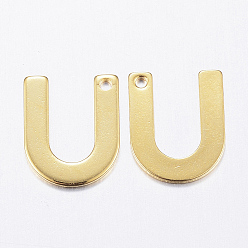 Letter U 304 Stainless Steel Charms, Letter, Initial Charms, Real 18k Gold Plated, Letter.U, 11x6~12x0.8mm, Hole: 1mm