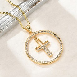 Cross Латунные микропаве прозрачные кубические цирконии кольца подвески ожерелья, реальный 18 k позолоченный, крестик, 16.93 дюйм (43 см)