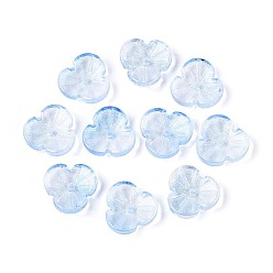 Светло-Голубой Расписные прозрачные стеклянные шапочки для запекания, цветок, с блеском порошок, Небесно-голубой, 11.5x12x3.5~4 мм, отверстие : 1.2 мм, Около 1750 шт / 1000 г