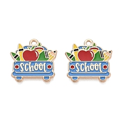 Colorful Back to School Alloy Enamel Pendants, Pencil & Apple & Book & Crayon Charms, Light Gold, Colorful, 20x20x1mm, Hole: 1.6mm