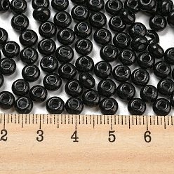 Black Imitation Jade Glass Seed Beads, Luster, Baking Paint, Round, Black, 5.5x3.5mm, Hole: 1.5mm