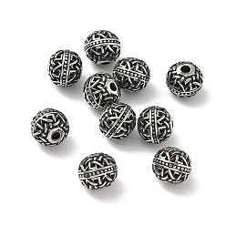 Античное Серебро Ретро 316 хирургические бусины из нержавеющей стали, круглые, ручная полировка, античное серебро, 8 мм, отверстие : 1.5~1.8 мм