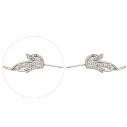 Platinum Brass Micro Pave Clear Cubic Zirconia Fishtail Head Pins, for Baroque Pearl Making, Platinum, 36x14mm