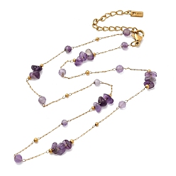 Настоящее золото 18K Натуральный аметистовый осколок 304 цепочка из нержавеющей стали для женщин, ионное покрытие (ip), реальный 18 k позолоченный, 16.42 дюйм (41.7 см)