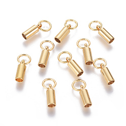 Золотой 201 концы из нержавеющей стали шнур, Торцевые крышки, колонка, золотые, 8.5x3 мм, отверстие : 3.5 мм, внутренний диаметр: 2.3 мм