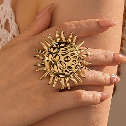 Настоящее золото 18K Солнце 304 нержавеющая сталь регулируемые открытые манжеты кольца для женщин, реальный 18 k позолоченный, ВС: 54x54 mm, внутренний диаметр: регулируемый