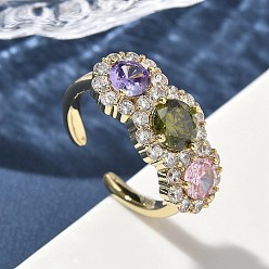 (52) Непрозрачная лаванда Латунные микро проложить манжеты кольца кубического циркония, круглые, долговечный, стойки покрытие, без свинца и без кадмия, реальный 18 k позолоченный, разноцветные, 9.5 мм