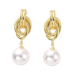 Light Gold Серьги-пусеты с пластиковым жемчугом, украшения из латуни для женщин, без кадмия и без свинца, золотой свет, 39.5 мм, штифты : 0.9 мм