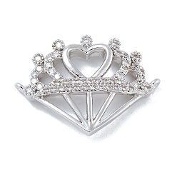Платина Стойка покрытие латунь микропаве прозрачный кубический цирконий сердце корона соединительные подвески, долговечный, без кадмия и без свинца, платина, 18x25x3.5 мм, отверстие : 0.8 мм