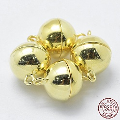 Golden 925 Sterling Silver Magnetic Clasps, with 925 Stamp, Round, Golden, 12x8mm, Hole: 1mm