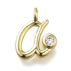 Letter A Латунные микро проложить кубического циркония подвески, письмо амулеты, стойки покрытие, долговечный, без кадмия и без свинца, буква a, 11x8x2 мм, отверстие : 1.6 мм