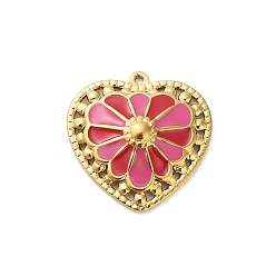 Ярко-Розовый 304 подвески из нержавеющей стали, сердце, с эмалью, золотые, ярко-розовый, 28x27.5x5 мм, отверстие : 1.6 мм