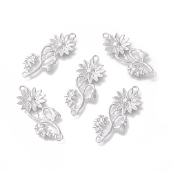 Stainless Steel Color Non-Tarnish 316 Surgical Stainless Steel Links connectors, Flower, Stainless Steel Color, 39x15.5x1.5mm, Hole: 1.8mm