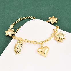 Золотой 304 из нержавеющей стали шарм браслеты, браслеты-цепочки для женщин, разнообразные, золотые, 7-3/8 дюйм (18.6 см)