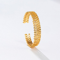Golden Brass Micro Pave Clear Cubic Zirconia Geometric Cuff Bangles for Women, Golden, Inner Diameter: 2.48 inch(6.3cm)