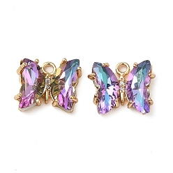 Фиолетовый Латунь со стеклянными подвесками, без кадмия, без никеля и без свинца, бабочка, фиолетовые, 10x12x4 мм, отверстие : 1.2 мм
