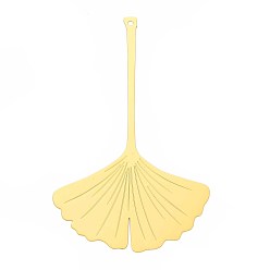 Настоящее золото 18K Латунные большие кулоны, гингко лист, гравированные металлические украшения, долговечный, без никеля , реальный 18 k позолоченный, 95x59.5x0.2 мм, отверстие : 2 мм