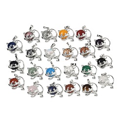 Смешанные камни Кулоны с котятами из натуральных и синтетических камней, милые латунные подвески в форме кошки, платина, долговечный, стойки покрытие, смешанные окрашенные и неокрашенные, 28.5x30.5x10 мм, отверстие : 8x5 мм