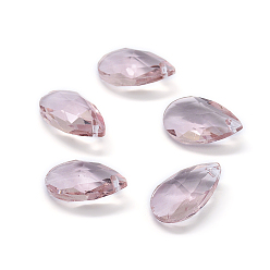 Pink Граненые подвески стекла, слеза, розовые, 15x9.5x5.5 мм, отверстие : 1 мм