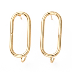 Real 24K Gold Plated 201 Stainless Steel Stud Earring Findings, with Vertical Loop and 316 Stainless Steel Pin, Oval, Real 24K Gold Plated, 25.5x10mm, Hole: 2.5mm, Pin: 0.7mm.