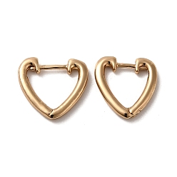 Light Gold Brass Hoop Earrings, Heart, Light Gold, 14x2mm