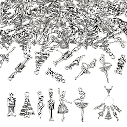 Antique Silver 120Pcs 6 Styles Nutcracker Ballet Tibetan Style Alloy Pendants, Antique Silver, 23~31.5x5~15x2~4.5mm, Hole: 1.4~1.8mm, 20pcs/style