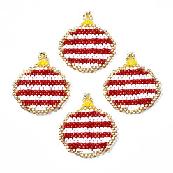 FireBrick MIYUKI & TOHO Japanese Seed Beads, Handmade Pendants, Loom Pattern, Flat Round, FireBrick, 27x23x2mm, Hole: 1.4mm