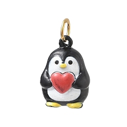 Penguin Valentine's Day 304 Stainless Steel Enamel Pendants, Heart Charms, Golden, Penguin Charms, 18x12.5x9mm, Hole: 4.5mm