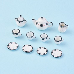 Black Home Decorations, Porcelain Tea Set Decorations, Black, 10x7.5x2.5cm, 11pcs/box