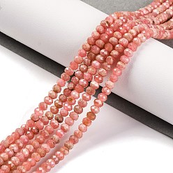 Родонит Натуральные бусины из родонита, граненые, рондель, 4x3 мм, отверстие : 0.8 мм, около 143 шт / нитка, 15.75 дюйм (40 см)