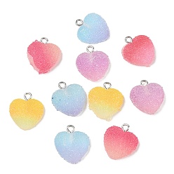 Mixed Color Resin Pendants, with Platinum Iron Loops, Imitation Food, Heart Candy Charms, Mixed Color, 18~19x16.5x6~6.5mm, Hole: 2mm