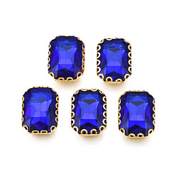 Средно-синий Шить на горный хрусталь, прозрачные стеклянные стразы, с настройками железного зубца, граненые, прямоугольные, светло-синий, 15x11x5.5 мм, отверстие : 1 мм