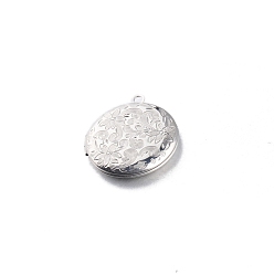 Stainless Steel Color Tarnish Resistant Stainless Steel Locket Pendants, Flat Round with Flower, Stainless Steel Color, 31x26x2.25mm
