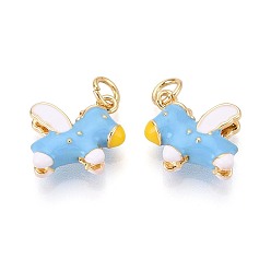 Светло-Голубой Латунь эмаль подвески, лошадь, с целью перехода в кольце, реальный 18 k позолоченный, Небесно-голубой, 16.5x13.5x5 мм, отверстие : 3 мм