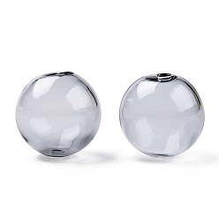 Dark Gray Transparent Blow High Borosilicate Glass Globe Beads, Round, for DIY Wish Bottle Pendant Glass Beads, Dark Gray, 18x17mm, Hole: 2mm