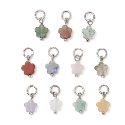 Нержавеющая Сталь Цвет Природные смешанные подвески драгоценных камней, , с 304 фурнитурой из нержавеющей стали, смешанные окрашенные и неокрашенные, цвет нержавеющей стали, 10.5x6x2.5 мм, Перейти кольцо: 5x0.8 мм, внутренний диаметр: 3.5 мм