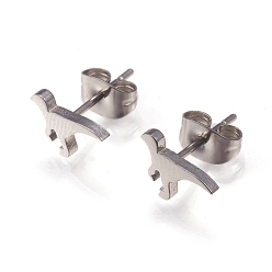 Stainless Steel Color Tarnish Resistant 304 Stainless Steel Stud Earrings, with Ear Nuts, Dinosaur, Stainless Steel Color, 9.5x6x2mm, Pin: 0.8mm, 12pairs/card