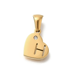 Letter H 304 подвески в форме сердца из нержавеющей стали со стразами, золотые, Письмо ч, 11x13x2.5 мм, отверстие : 5x3 мм