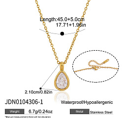 Teardrop 304 Stainless Steel Pave Clear Cubic Zirconia Geometric Pendant Necklaces for Women, Golden, Teardrop, 17.72 inch(45cm), Pendant: 21mm