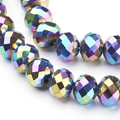 Multi-color Plated Electroplate Glass Beads Strands, Faceted, Rondelle, Multi-color Plated, 10x7mm, Hole: 1mm, about 70~72pcs/strand, 18 inch