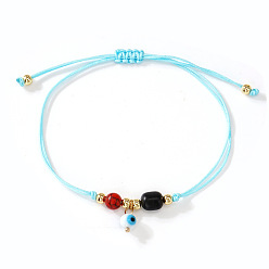 Небесно-голубой Богемные браслеты с подвеской в виде очков, символизирующих сглаз, регулируемые, Браслеты из плетеных бусин с синтетическим бирюзовым и латунным орнаментом для женщин и мужчин., голубой, 11.02 дюйм (28 см)