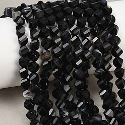 Черный Натуральные полосатые агатовые бусы, окрашенная и подогревом, граненые, твист, чёрные, 6~6.5x5x5 мм, отверстие : 1 мм, около 58~61 шт / нитка, 14.17''~14.69'' (36~37.3 см)