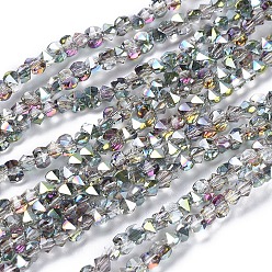 Plaqué Vert Perles en verre electroplate, facette, rectangle arrondi, demi-plaqué, vert plaqué, 3x4.5x3.5mm, Trou: 0.8mm, Environ 149 pcs/chapelet, 17.32 pouce (44 cm)